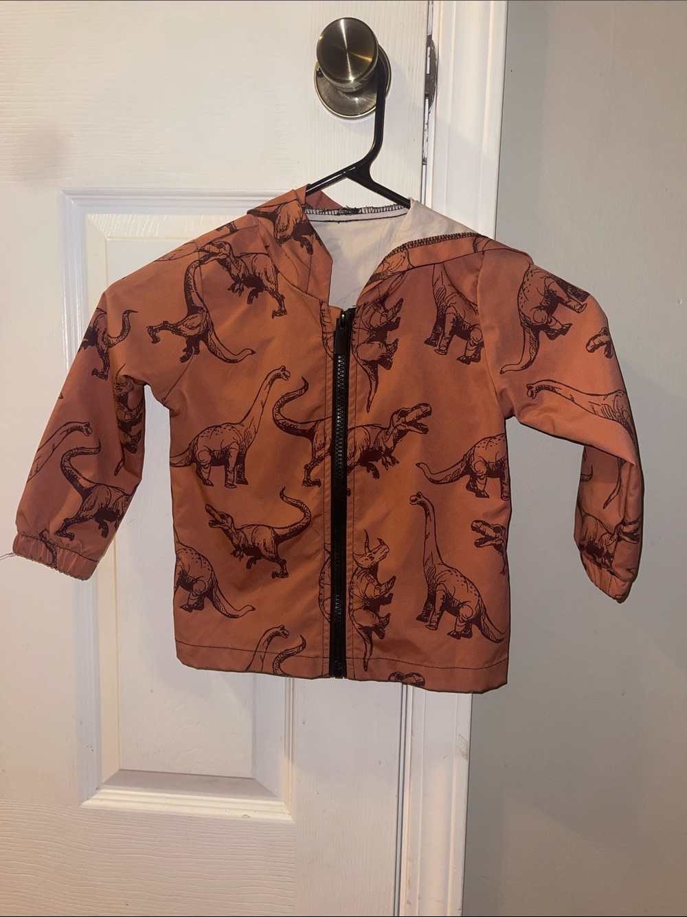 Kids Dinosaur Hooded Zip Jacket in Rust